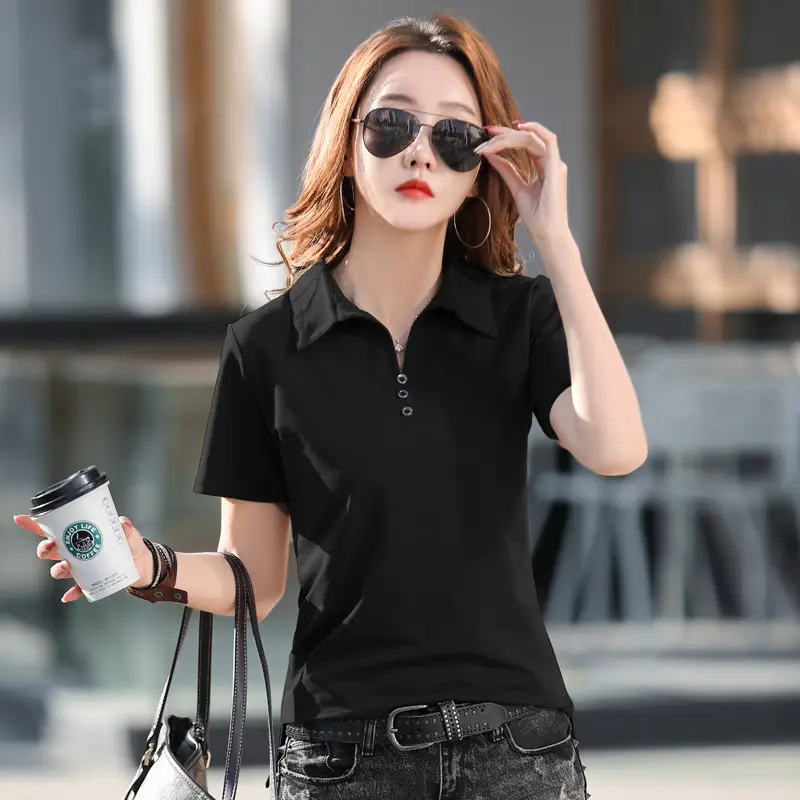 Women Cotton Polo T-Shirt Summer Slim Fit Solid Color - Image 13