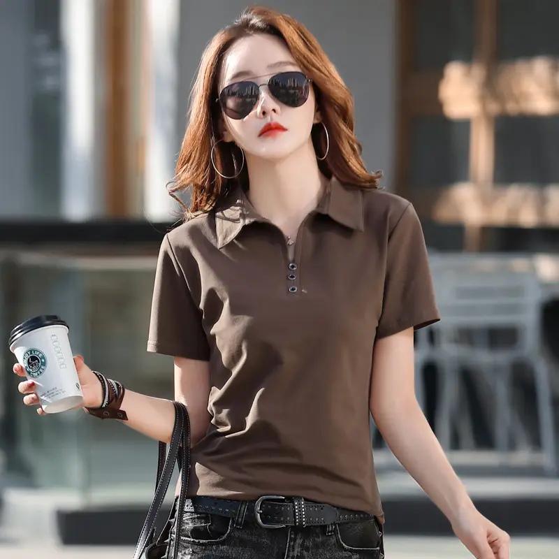 Women Cotton Polo T-Shirt Summer Slim Fit Solid Color - Image 14