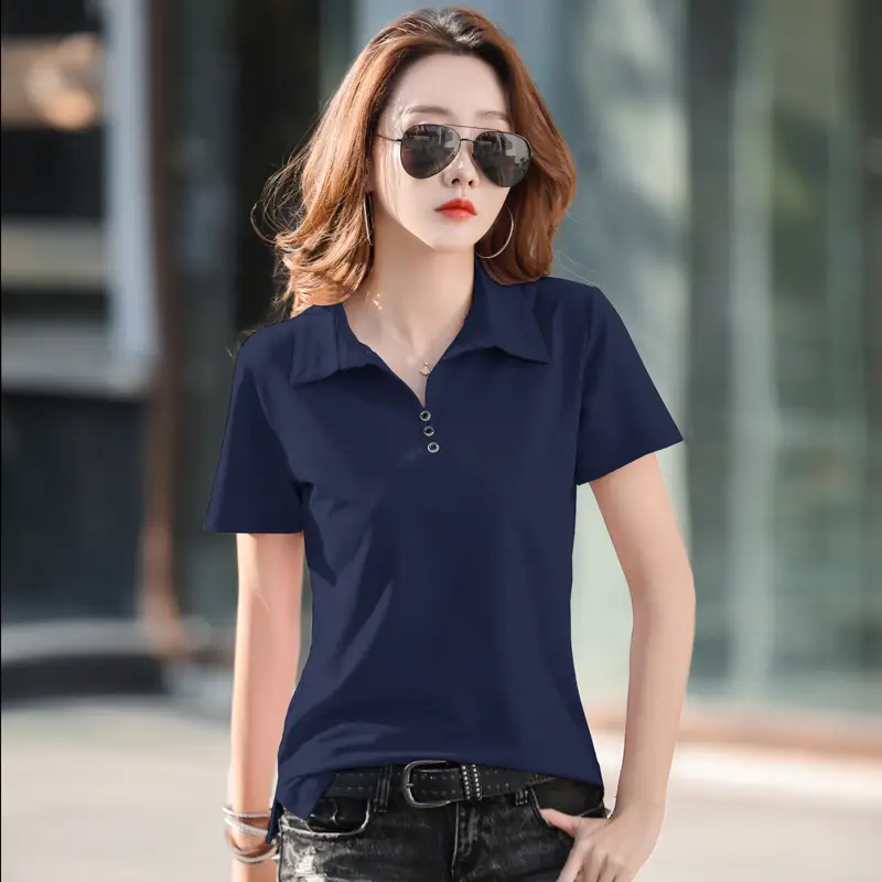 Women Cotton Polo T-Shirt Summer Slim Fit Solid Color - Image 10