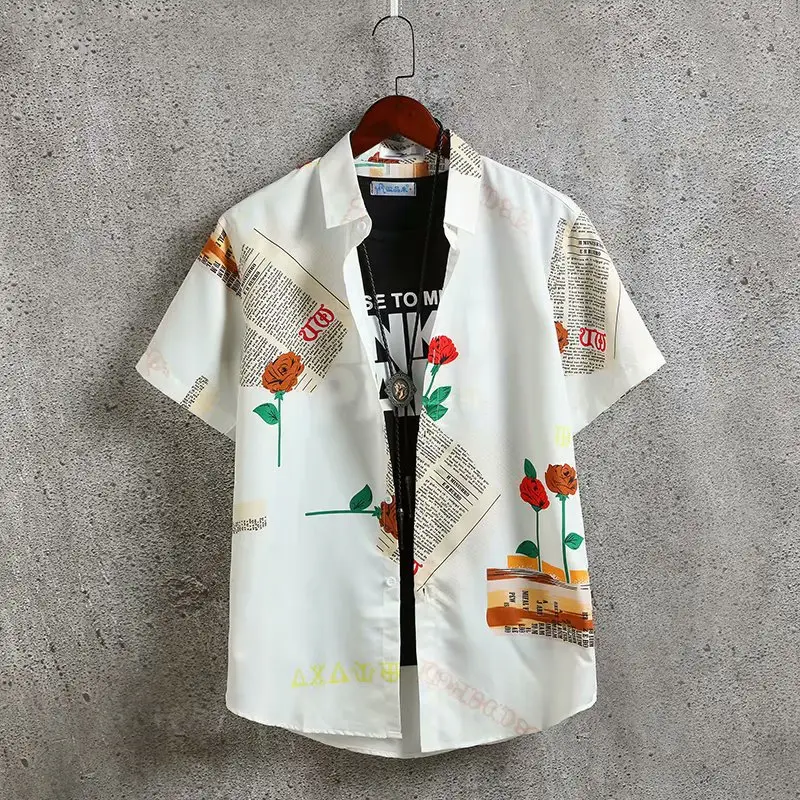 Men's Blue Hawaiian Floral Short Sleeve Shirt - Image 30