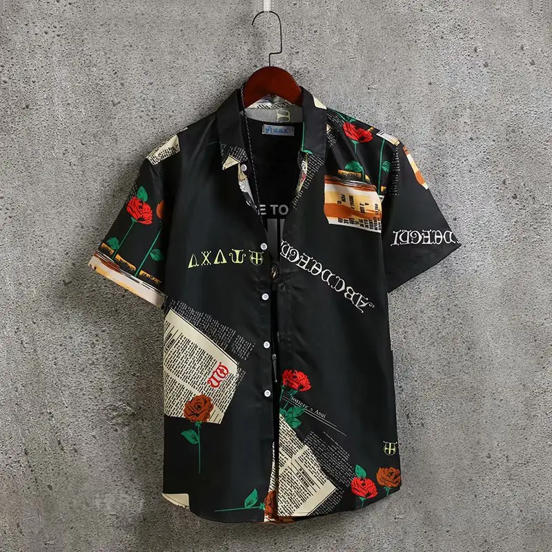 Men's Blue Hawaiian Floral Short Sleeve Shirt - Image 31