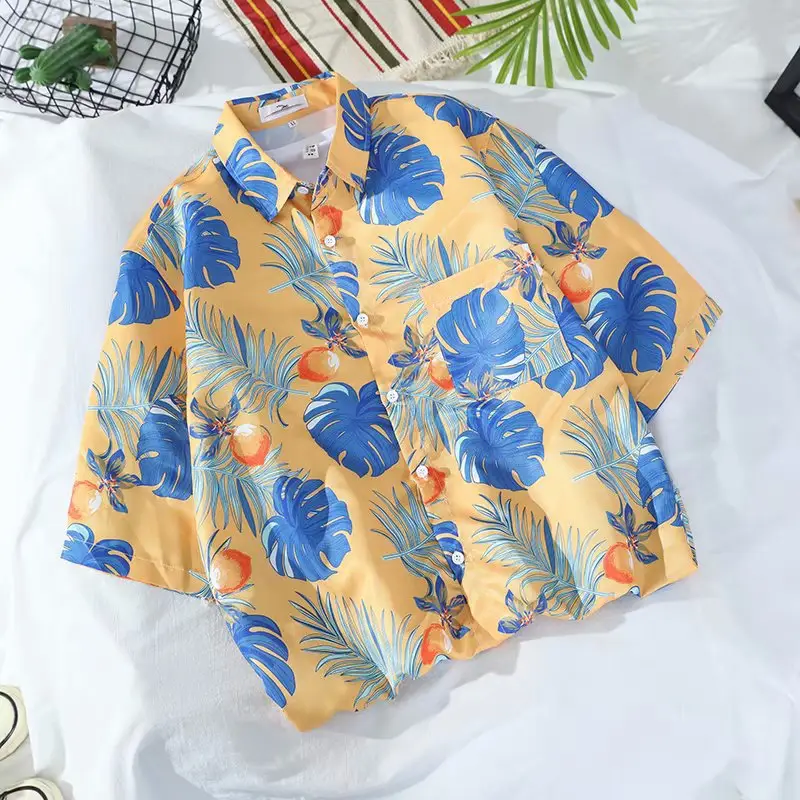 Men's Blue Hawaiian Floral Short Sleeve Shirt - Image 33