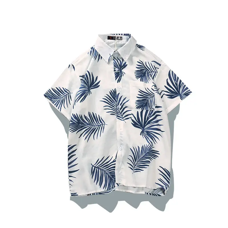 Men's Blue Hawaiian Floral Short Sleeve Shirt - Image 34