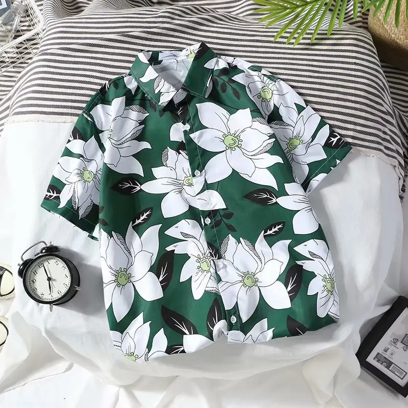 Men's Blue Hawaiian Floral Short Sleeve Shirt - Image 16