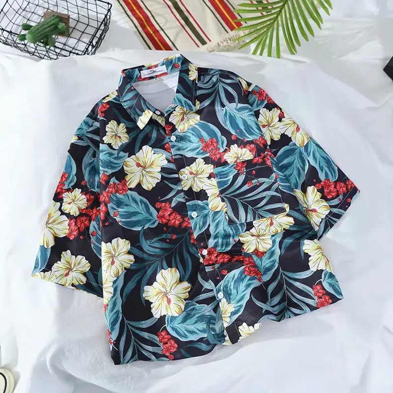 Men's Blue Hawaiian Floral Short Sleeve Shirt - Image 19