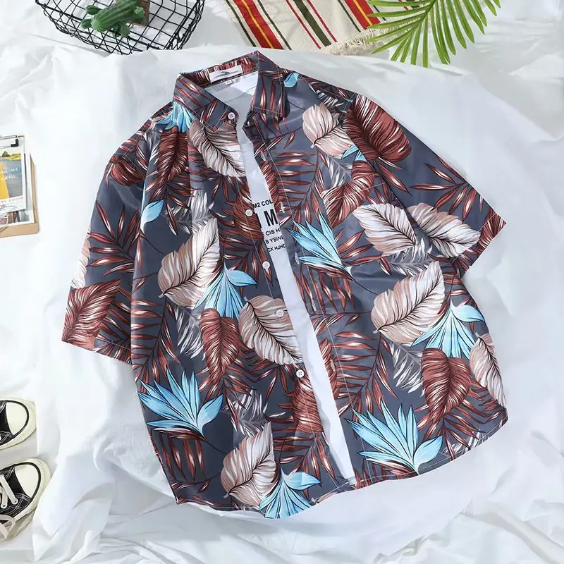 Men's Blue Hawaiian Floral Short Sleeve Shirt - Image 21