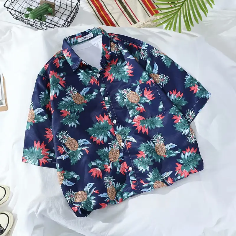 Men's Blue Hawaiian Floral Short Sleeve Shirt - Image 24