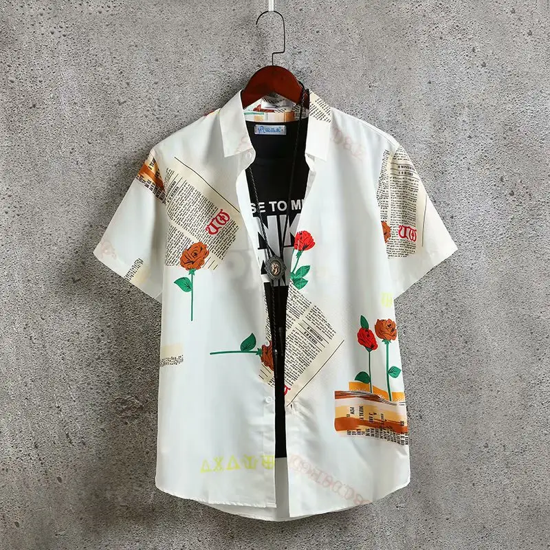 Men's Blue Hawaiian Floral Short Sleeve Shirt - Image 25