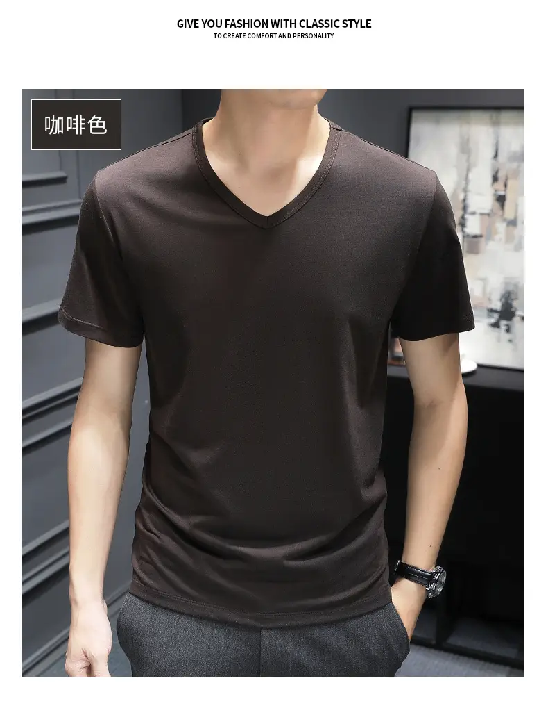 Men V-Neck Modal T-Shirt Purple Summer Base — feature 20