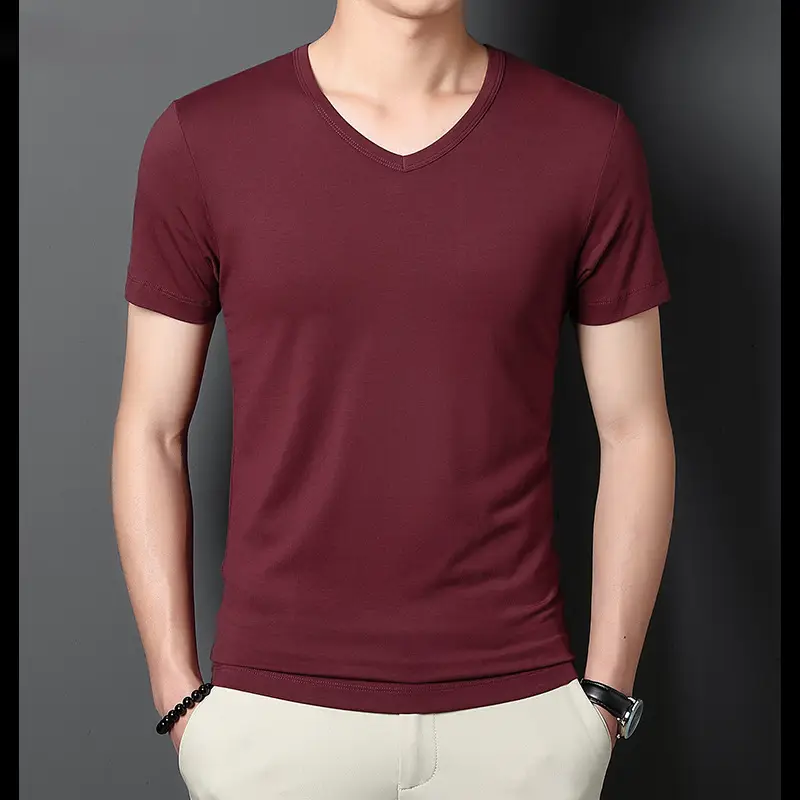 Men V-Neck Modal T-Shirt Purple Summer Base
