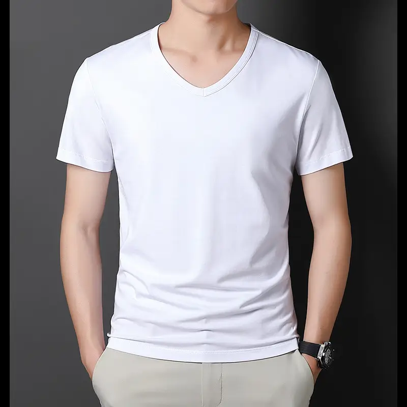 Men V-Neck Modal T-Shirt Purple Summer Base