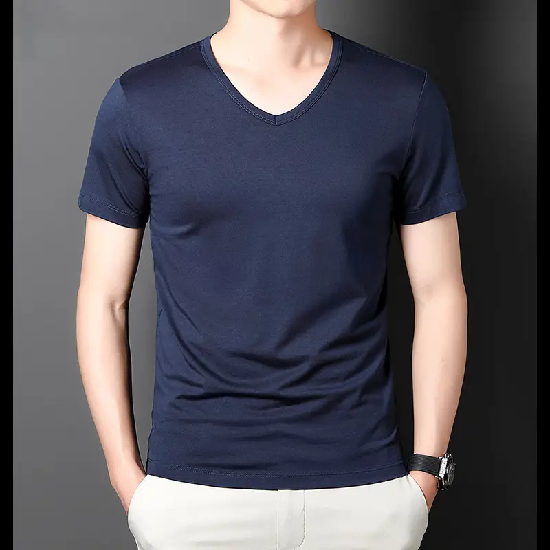 Men V-Neck Modal T-Shirt Purple Summer Base