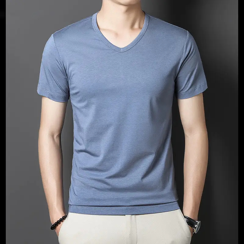 Men V-Neck Modal T-Shirt Purple Summer Base