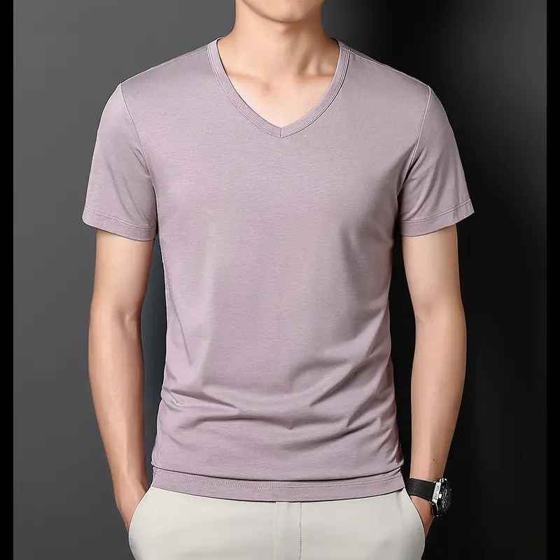 Men V-Neck Modal T-Shirt Purple Summer Base