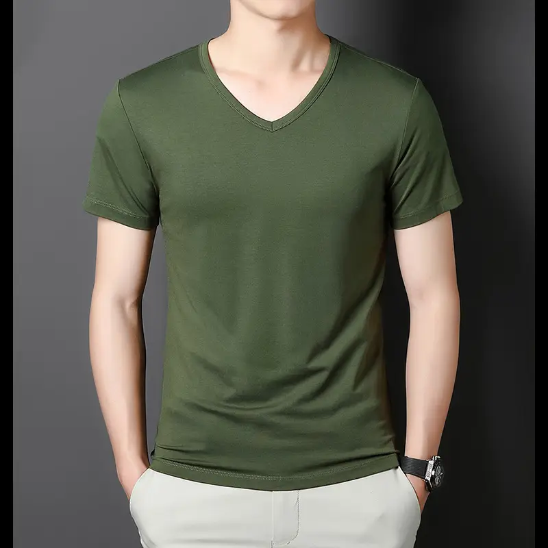 Men V-Neck Modal T-Shirt Purple Summer Base
