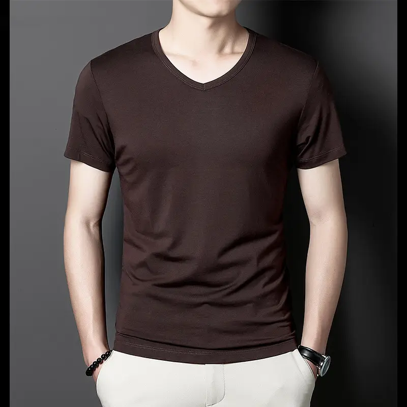Men V-Neck Modal T-Shirt Purple Summer Base