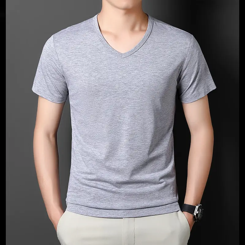 Men V-Neck Modal T-Shirt Purple Summer Base