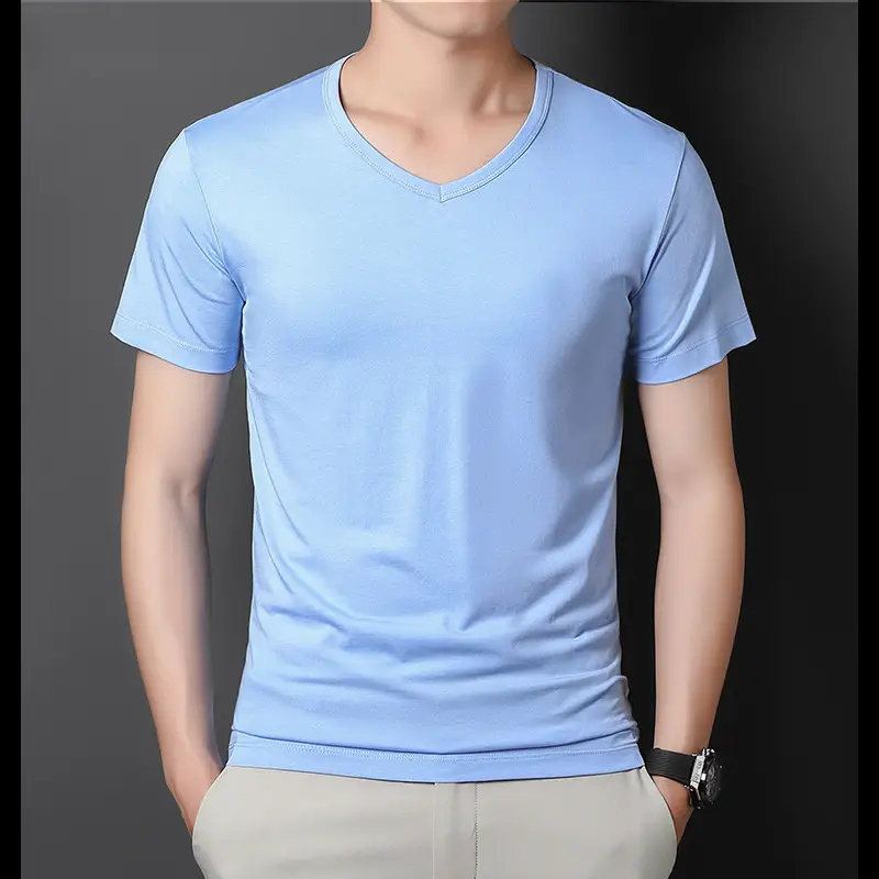 Men V-Neck Modal T-Shirt Purple Summer Base