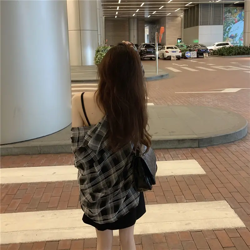 2025 Summer Korean Style Plaid Long Sleeve Top for Women — feature 13