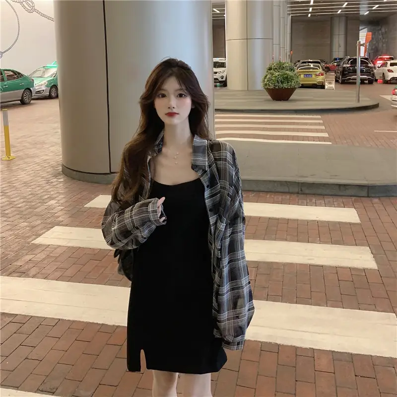 2025 Summer Korean Style Plaid Long Sleeve Top for Women — feature 14