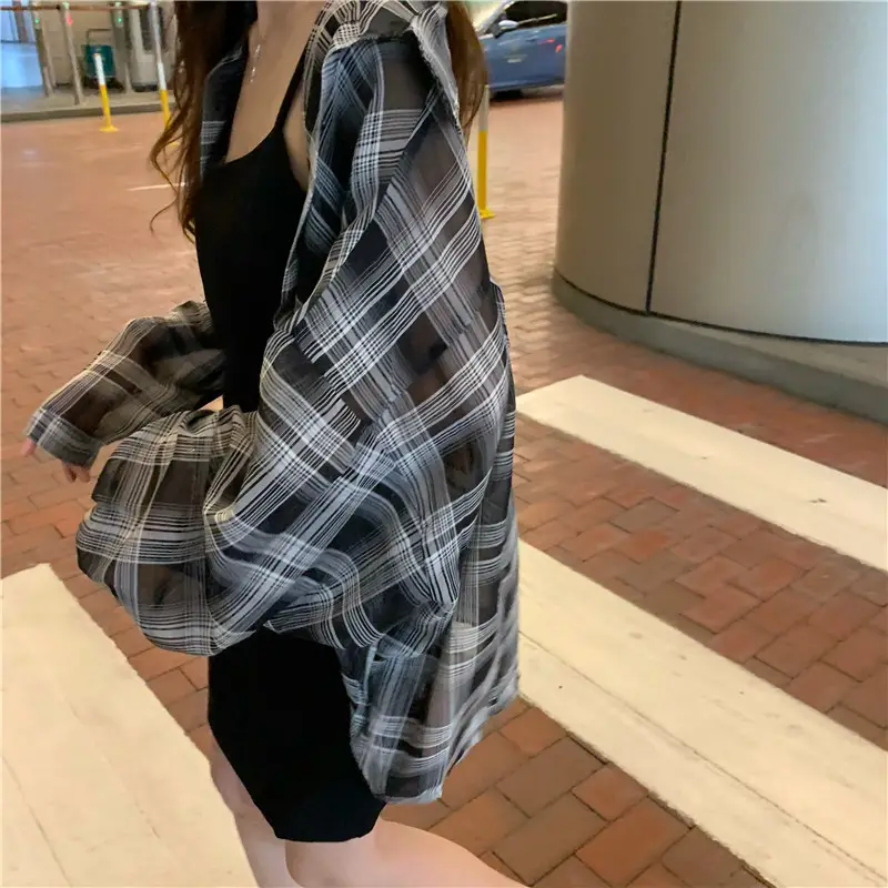 2025 Summer Korean Style Plaid Long Sleeve Top for Women — feature 15