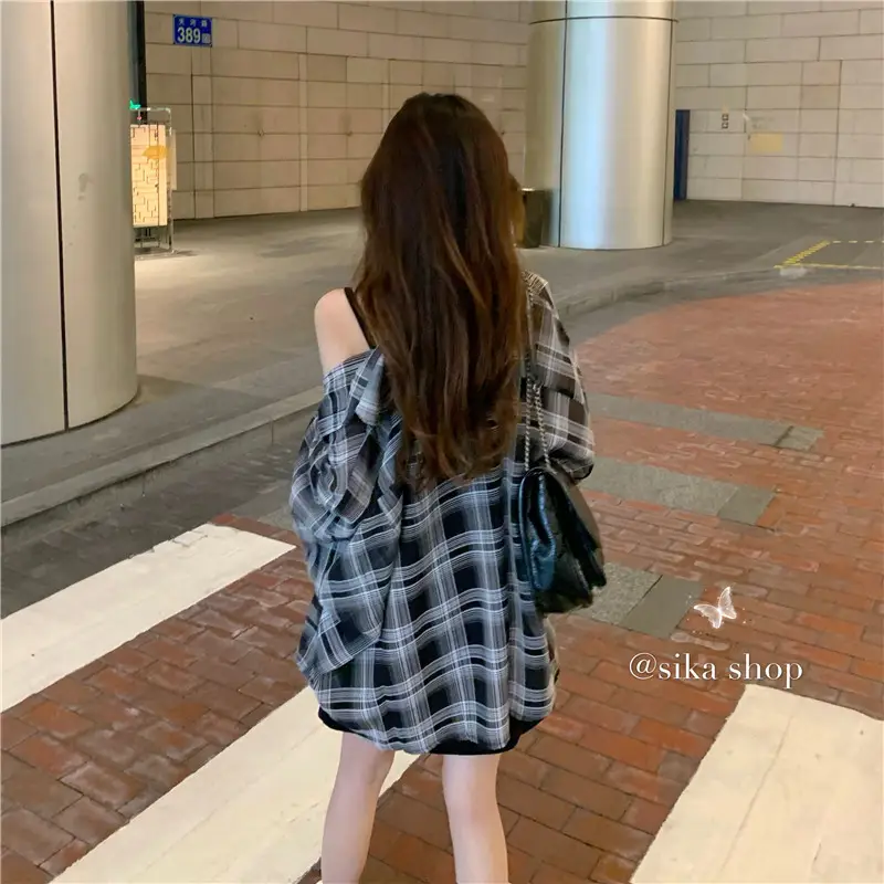 2025 Summer Korean Style Plaid Long Sleeve Top for Women — feature 7