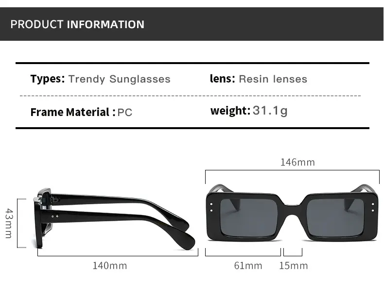 2021 Square Frame Black Sunglasses for Men Women — feature 5