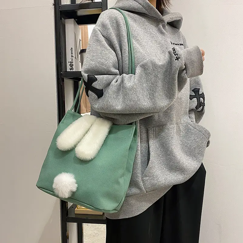 Korean Style Fur Slippers Yellow Handbag Set - Image 3