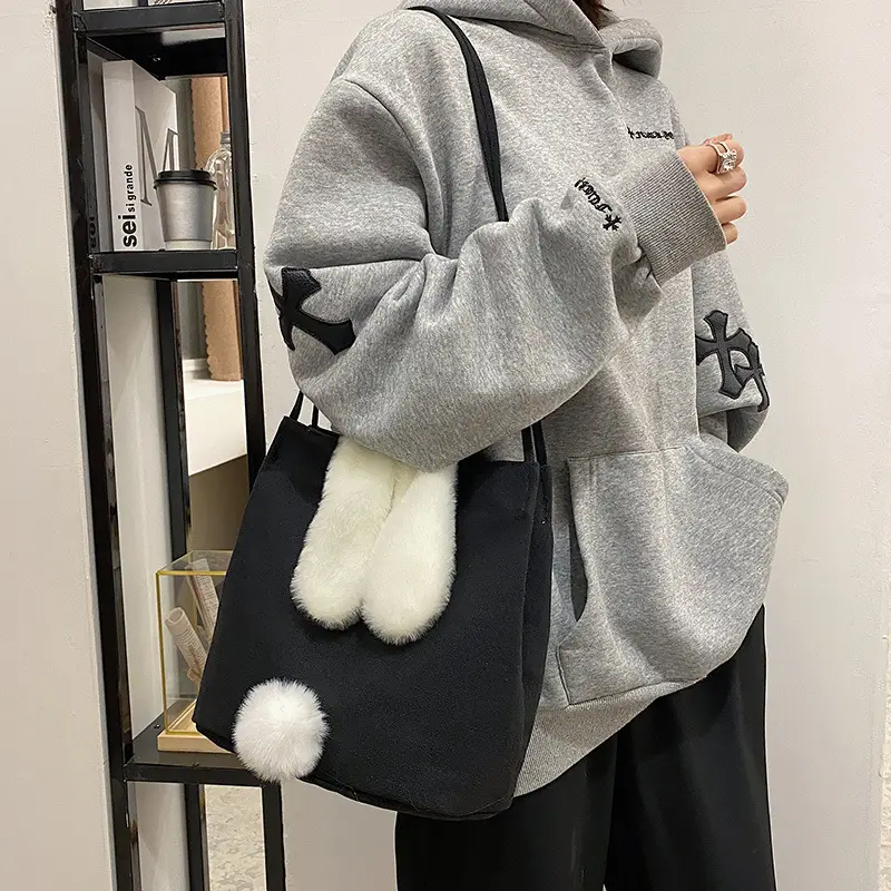Korean Style Fur Slippers Yellow Handbag Set - Image 4