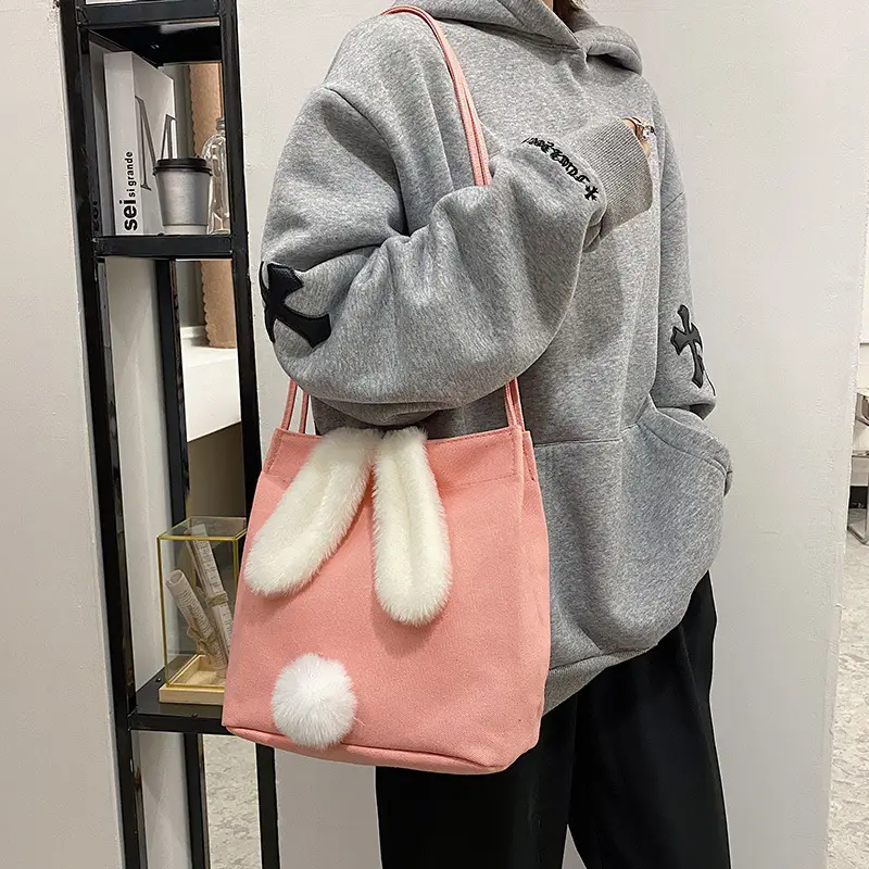 Korean Style Fur Slippers Yellow Handbag Set - Image 5