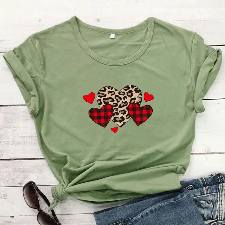 Valentine T-Shirt Grey Heart Plaid Leopard Print