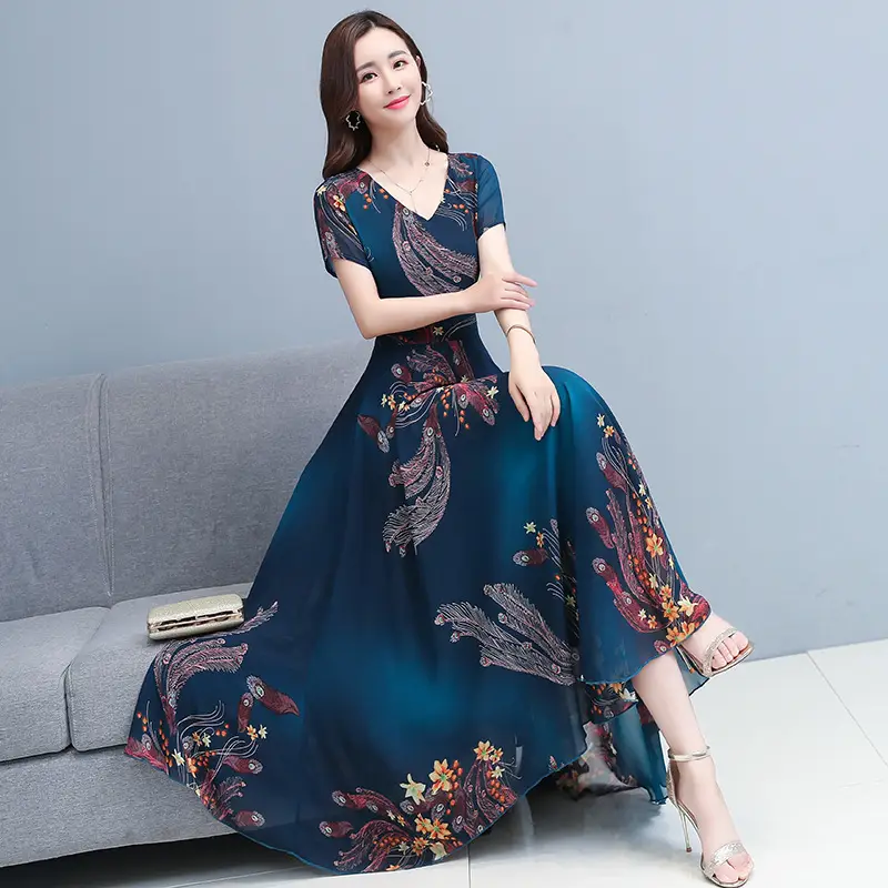 2021 Summer V-neck Printed Swing Dress Large - Image 4