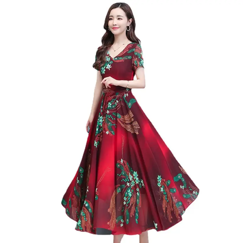 2021 Summer V-neck Printed Swing Dress Large - Image 6