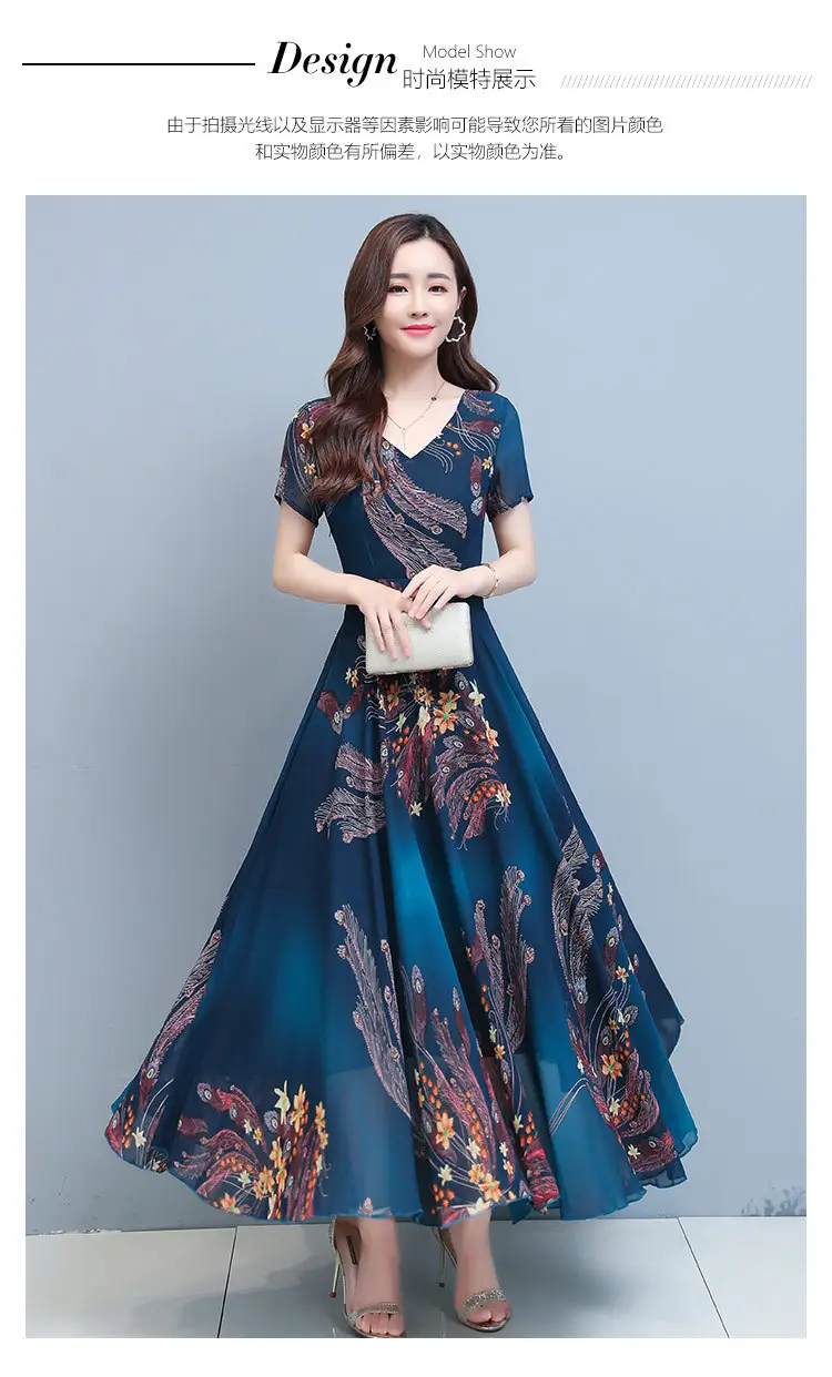 2021 Summer V-neck Printed Swing Dress Large — feature 11