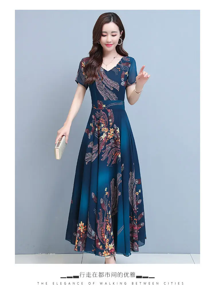 2021 Summer V-neck Printed Swing Dress Large — feature 12