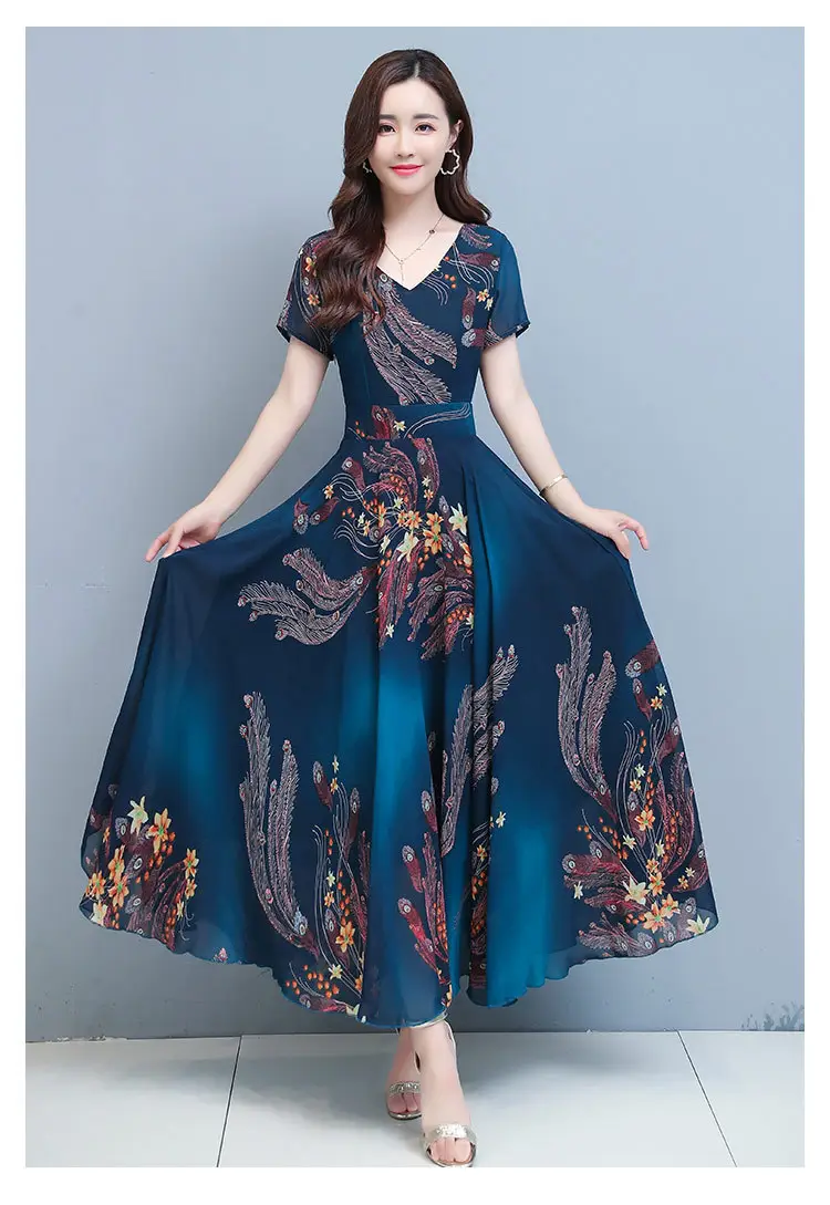 2021 Summer V-neck Printed Swing Dress Large — feature 15