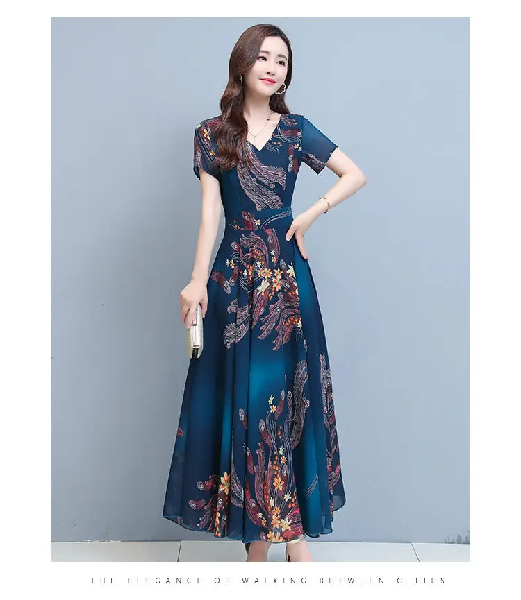 2021 Summer V-neck Printed Swing Dress Large — feature 16