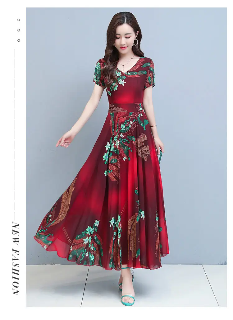 2021 Summer V-neck Printed Swing Dress Large — feature 22