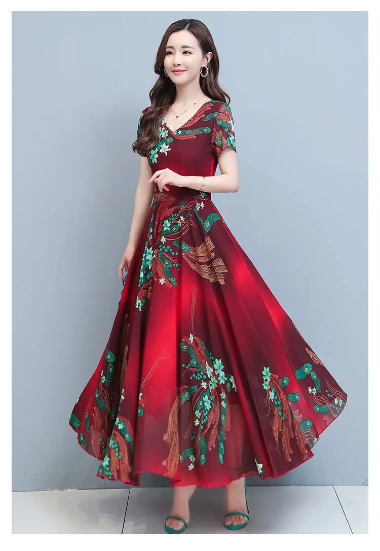2021 Summer V-neck Printed Swing Dress Large — feature 23