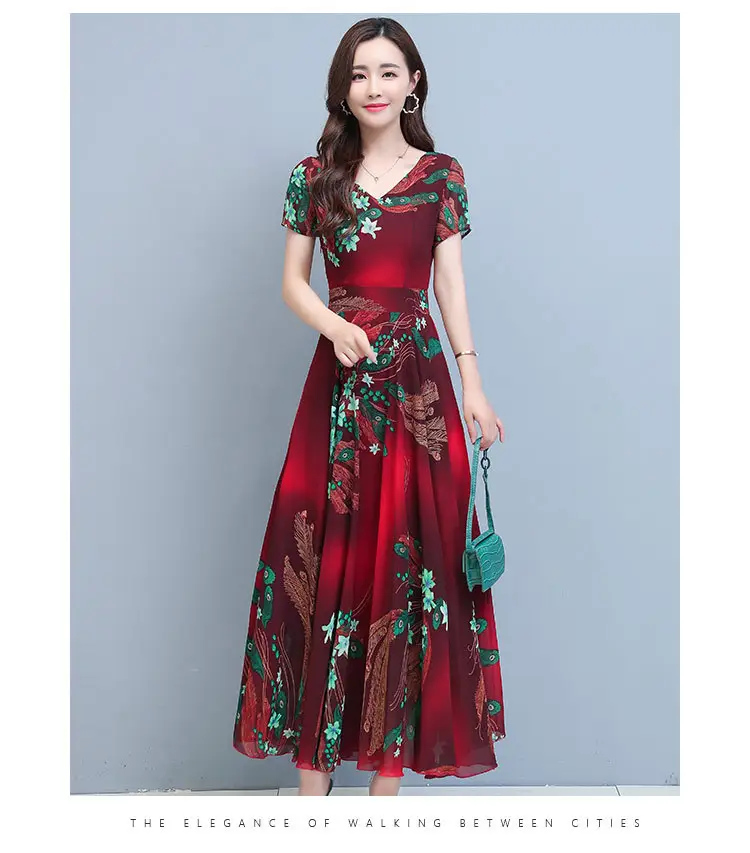 2021 Summer V-neck Printed Swing Dress Large — feature 24