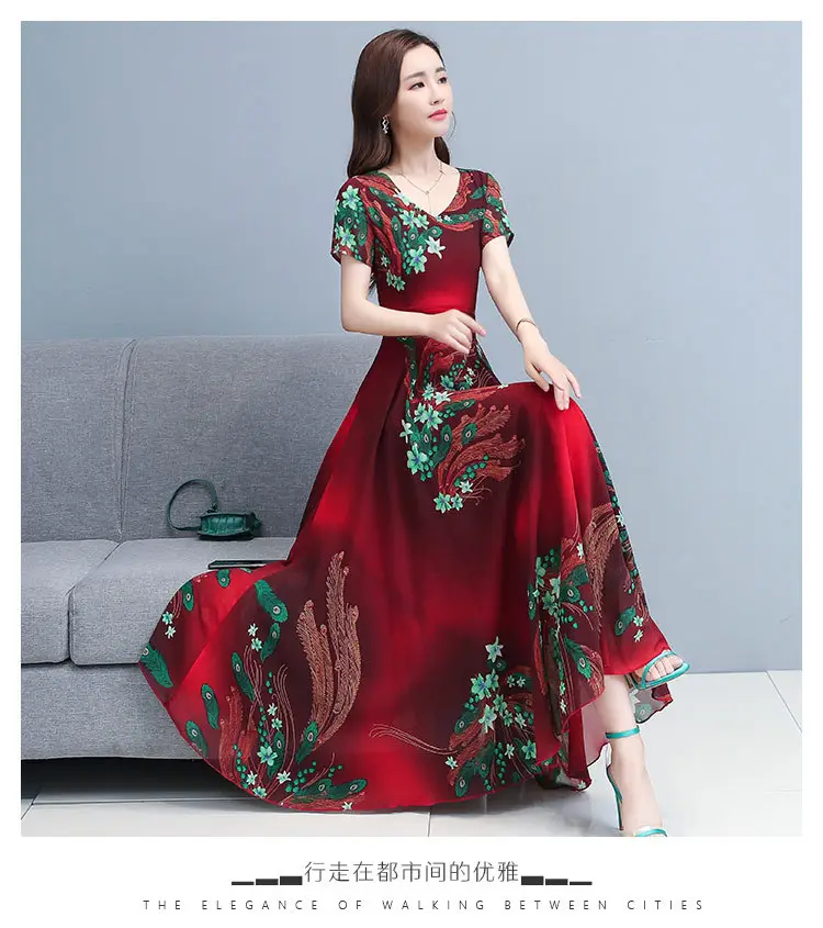 2021 Summer V-neck Printed Swing Dress Large — feature 26