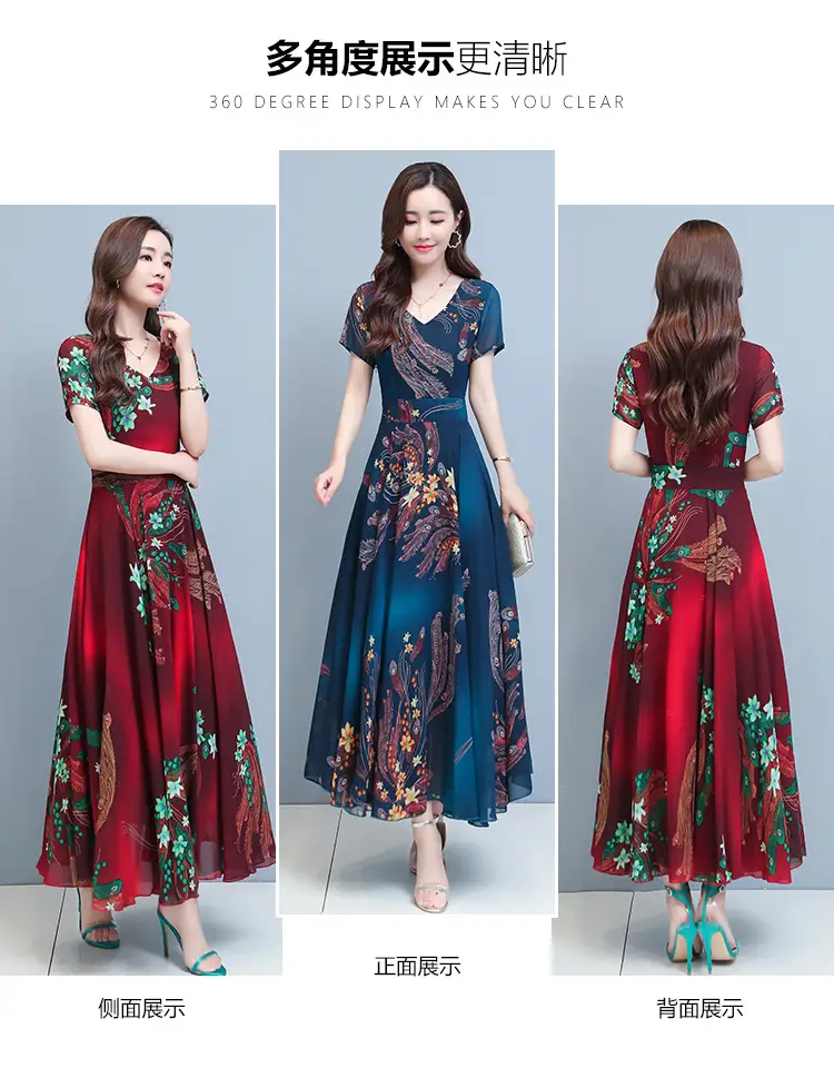 2021 Summer V-neck Printed Swing Dress Large — feature 4