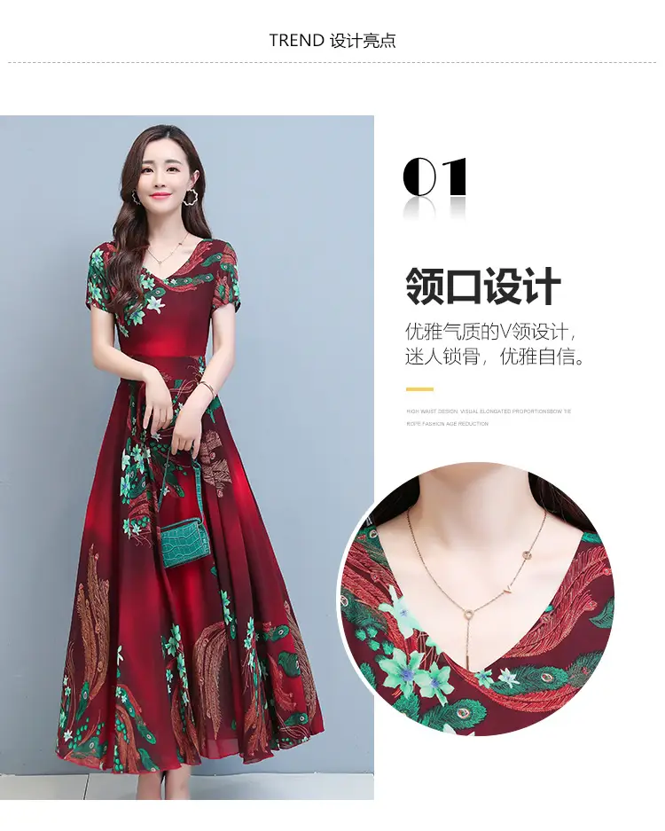 2021 Summer V-neck Printed Swing Dress Large — feature 5
