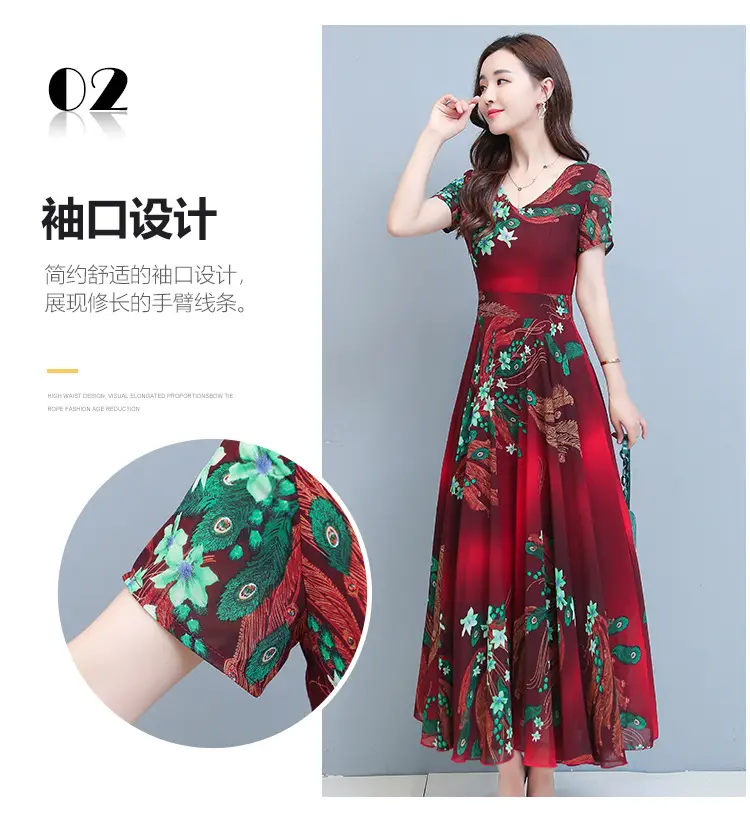 2021 Summer V-neck Printed Swing Dress Large — feature 6