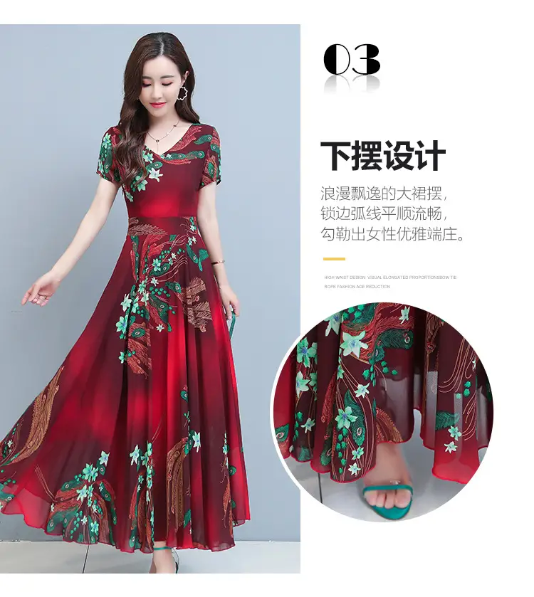 2021 Summer V-neck Printed Swing Dress Large — feature 7
