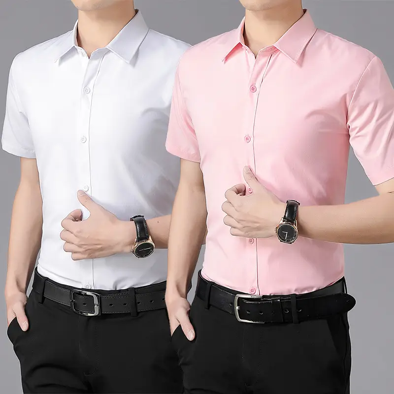 Men Red Short Sleeve Korean Style Shirt Slim Fit