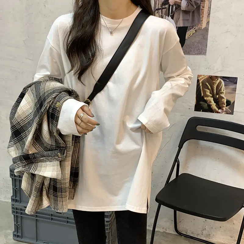 Wholesale White Cotton Long Sleeve Women's T-Shirt - Image 5