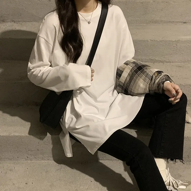 Wholesale White Cotton Long Sleeve Women's T-Shirt - Image 6