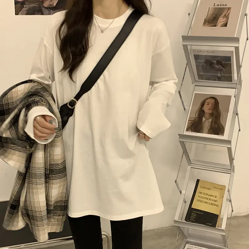 Wholesale White Cotton Long Sleeve Women's T-Shirt - Image 7