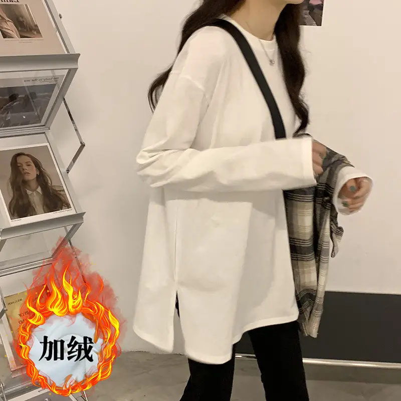 Wholesale White Cotton Long Sleeve Women's T-Shirt - Image 2